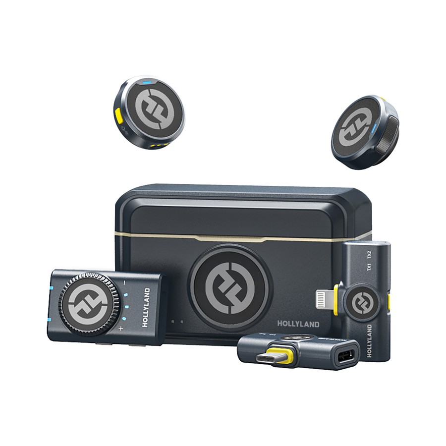 Hollyland Lark M2 Combo com case, dois TX tipo botão e receptores câmera, Lightning e USB-C
